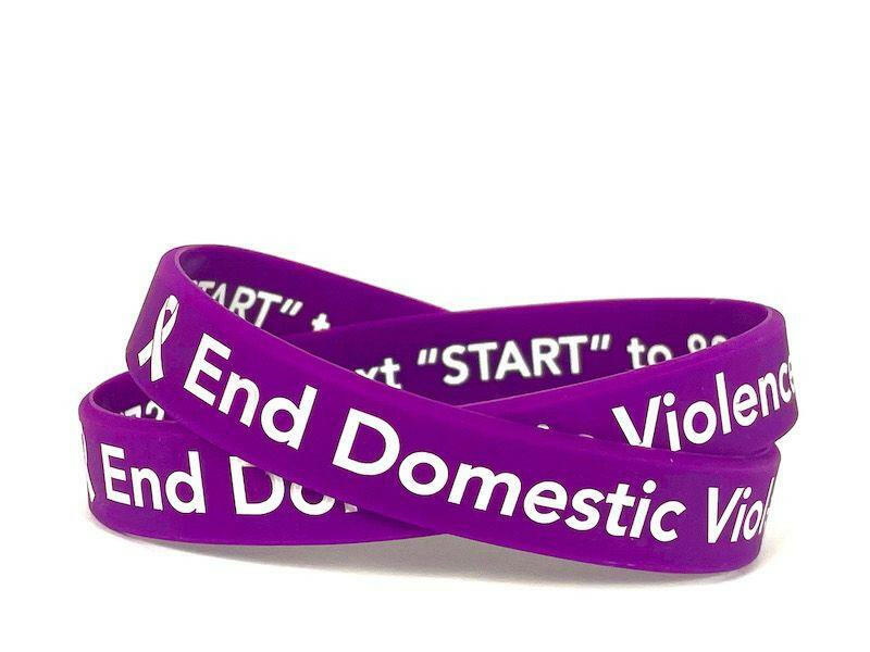 End Domestic Violence purple wristband white letters - Adult 8" - Support Store