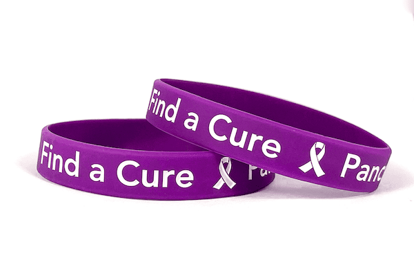 Find a Cure - Pancreatic Cancer purple wristband white letters - Adult 8" - Support Store
