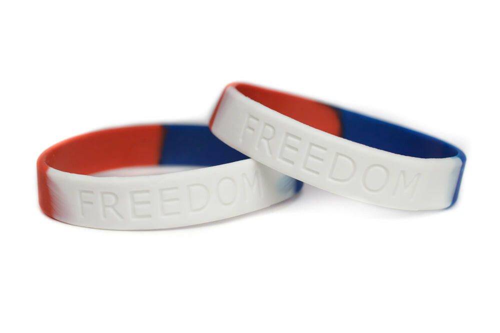 FREEDOM Rubber Bracelet Wristband – Red, White & Blue – Youth 7" - Support Store