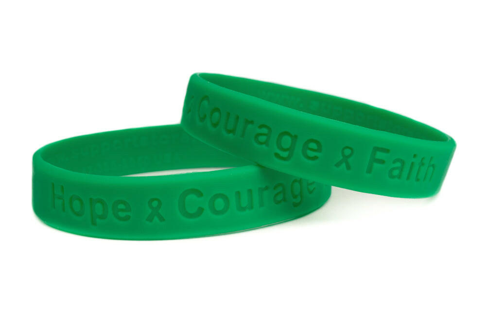 Hope Courage Faith Green Rubber Bracelet Wristband - Adult 8" - Support Store