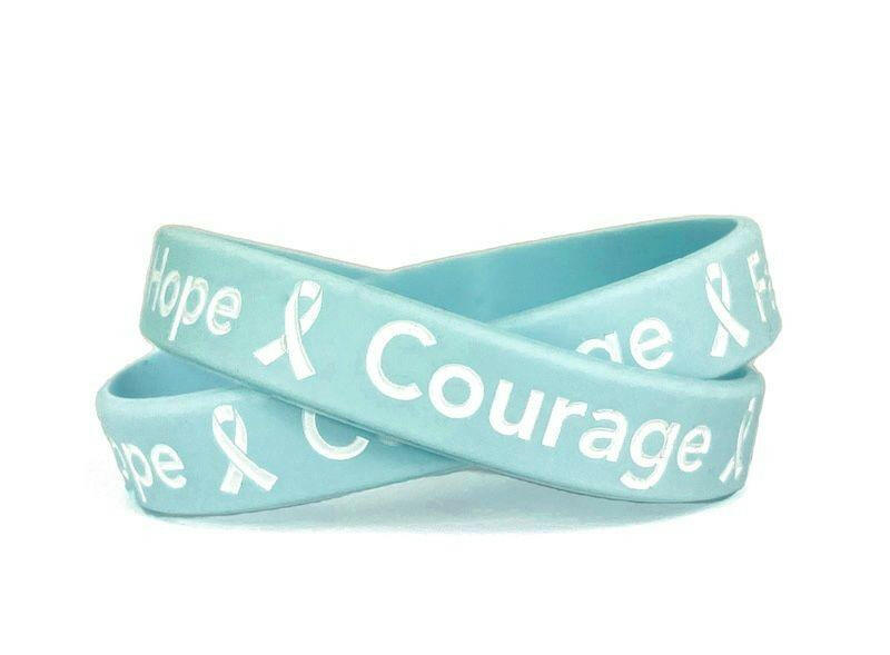 Hope Courage Faith Light Blue Rubber Bracelet Wristband White Letters- Adult 8" - Support Store