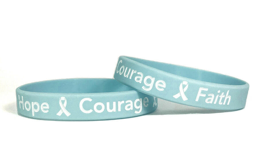 Hope Courage Faith Light Blue Rubber Bracelet Wristband White Letters- Adult 8" - Support Store