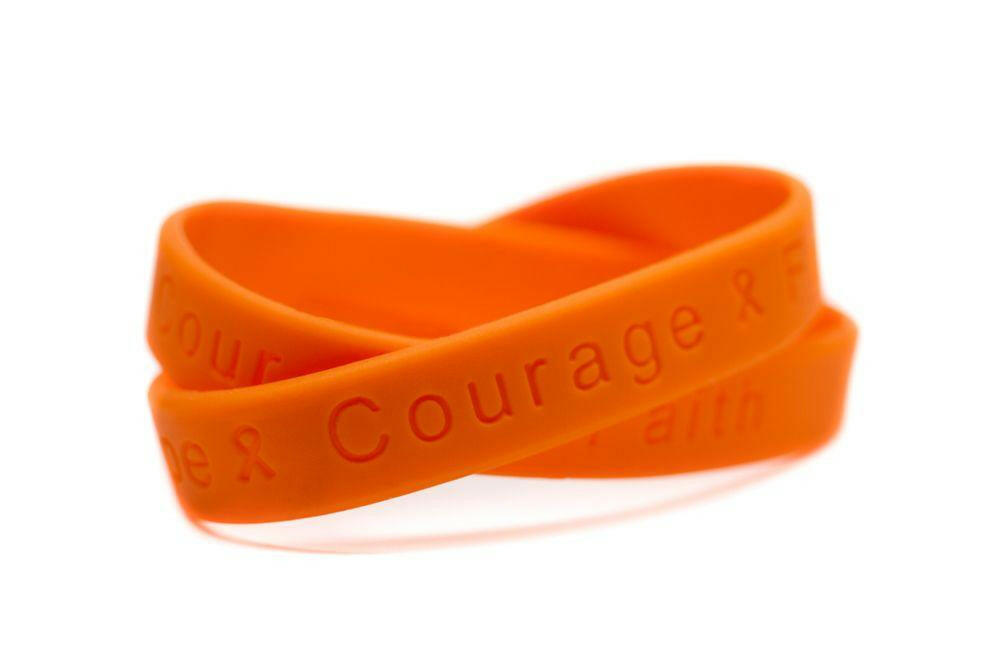 Hope Courage Faith Orange Rubber Bracelet Wristband - Youth 7" - Support Store