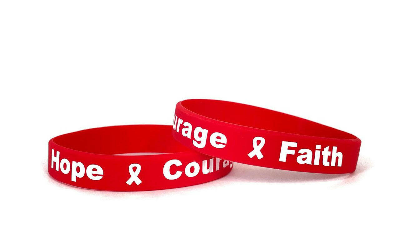 Hope Courage Faith Red Rubber Bracelet Wristband - Large 8" - Support Store