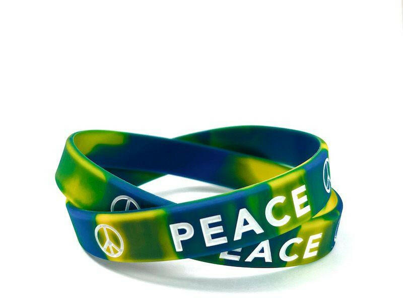 Peace Rubber Bracelet Wristband - Tie-Dye - White Letters - Adult 8" - Support Store