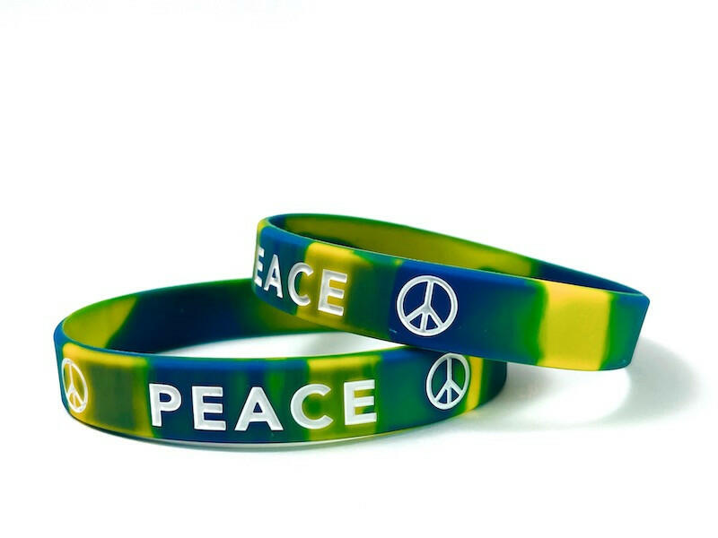 Peace Rubber Bracelet Wristband - Tie-Dye - White Letters - Adult 8" - Support Store