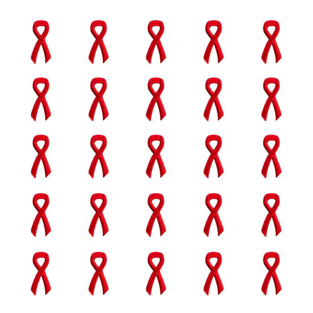 Red Ribbon Embroidered Stick-ons - 25-pack - Support Store