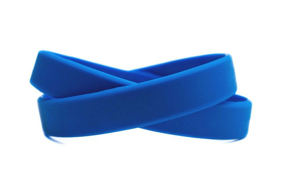 Solid color blue - blank rubber wristband - Adult 8" - Support Store