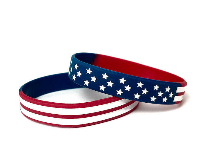 Stars and Stripes American Flag Rubber Bracelet Wristband - Adult 8" - Support Store