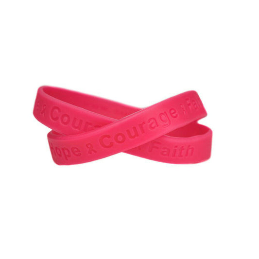 Hope Courage Faith Hot Pink Rubber Bracelet Wristband - Adult 8" - Support Store
