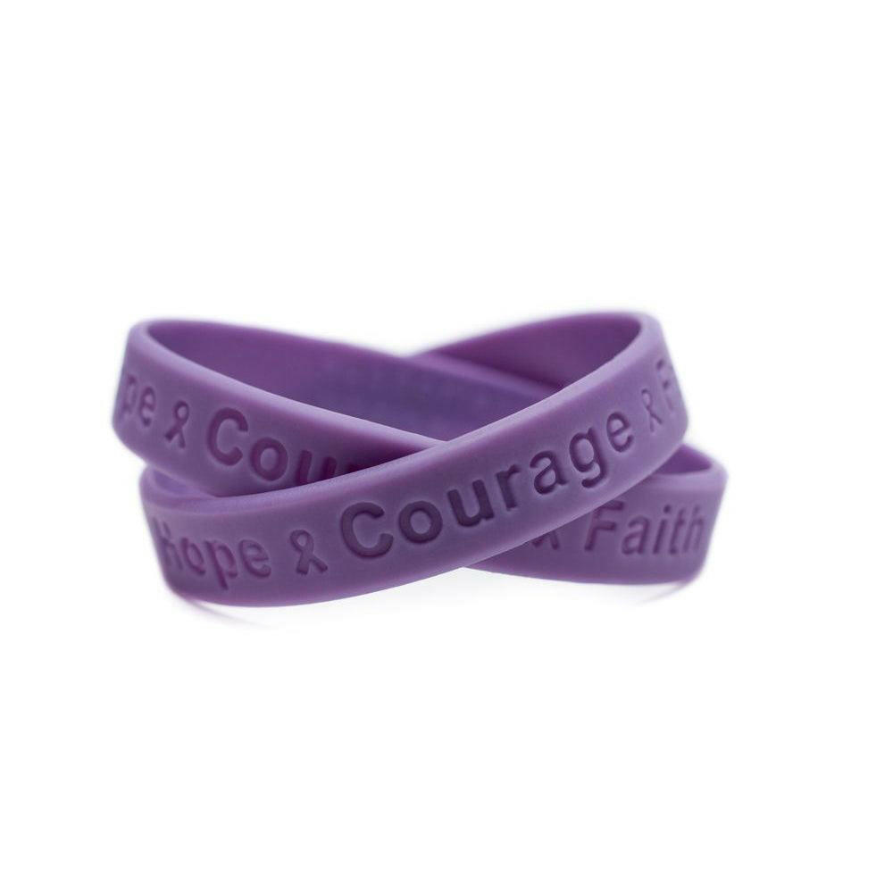 Hope Courage Faith Lavender Rubber Wristband - Adult 8" - Support Store