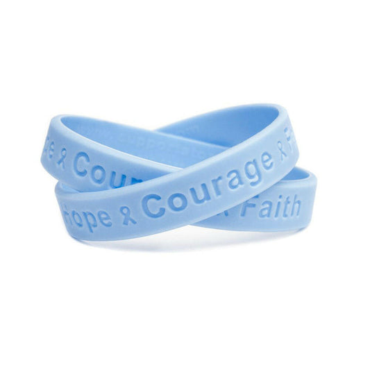 Hope Courage Faith Light Blue Rubber Bracelet Wristband - Youth 7" - Support Store