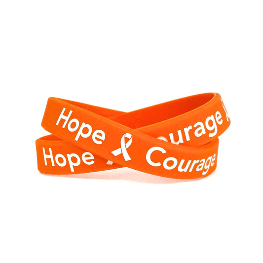 Hope Courage Faith Orange Rubber Bracelet Wristband - Adult 8" - Support Store