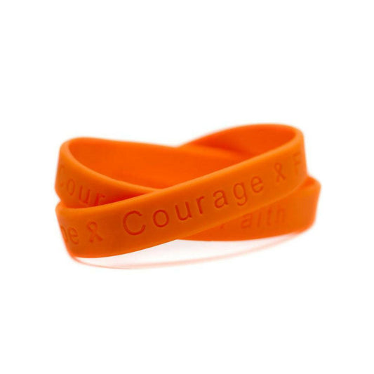 Hope Courage Faith Orange Rubber Bracelet Wristband - Youth 7" - Support Store