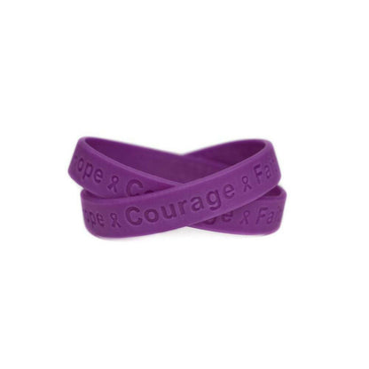 Hope Courage Faith Purple Rubber Bracelet Wristband - Adult 8" - Support Store