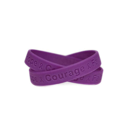 Hope Courage Faith Purple Rubber Bracelet Wristband - Adult 8" - Support Store