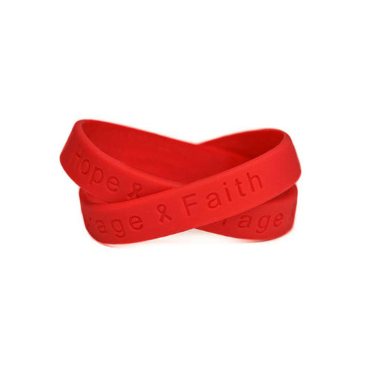 Hope Courage Faith Red Rubber Bracelet Wristband - Youth 7" - Support Store