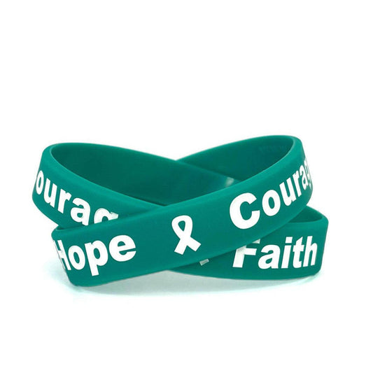Hope Courage Faith Teal Rubber Bracelet Wristband - Adult 8" - Support Store