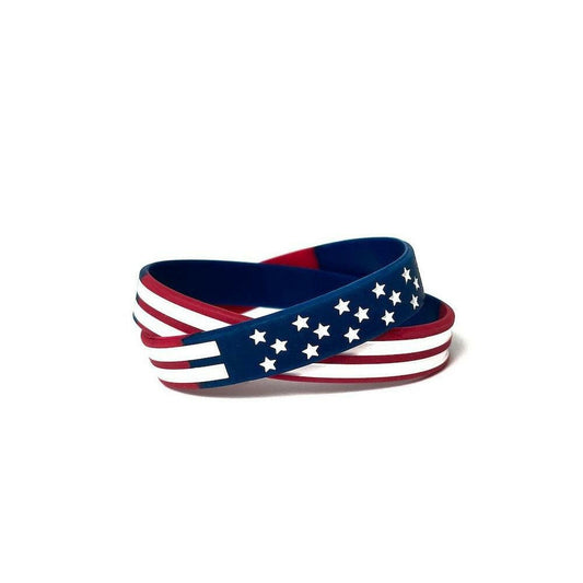 Stars and Stripes American Flag Rubber Bracelet Wristband - Adult 8" - Support Store