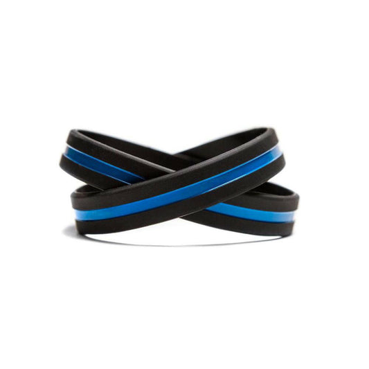 Thin Blue Line - Adult XL 9" Support Law Enforcement Black Wristband - Support Store