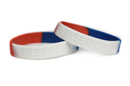 FREEDOM Rubber Bracelet Wristband – Red, White & Blue – Youth 7" - Support Store
