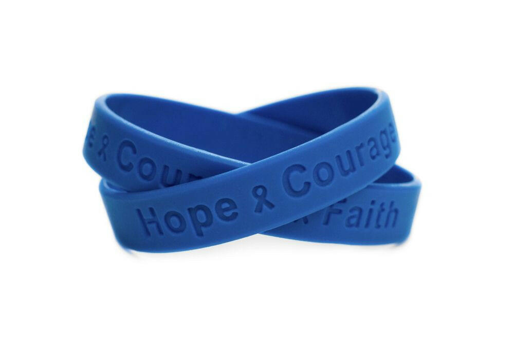 Hope Courage Faith Blue Rubber Bracelet Wristband - Youth 7" - Support Store