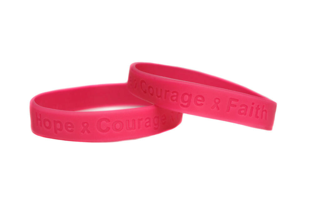 Hope Courage Faith Hot Pink Rubber Bracelet Wristband - Adult 8" - Support Store